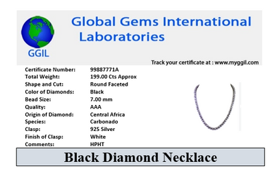 7 mm Chris Bosh Black Diamond Necklace in 925 Silver Clasp, AAA Certified! Great Gift for Wedding & Amazing Sine - ZeeDiamonds