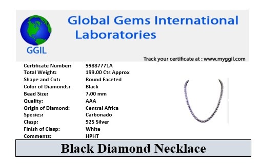 7 mm Chris Bosh Black Diamond Necklace in 925 Silver Clasp, AAA Certified! Great Gift for Wedding & Amazing Sine - ZeeDiamonds