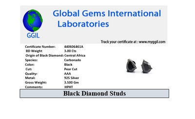 4 Carat Pear Shape Black Diamond Solitaire Studs, Anniversary Gift - ZeeDiamonds