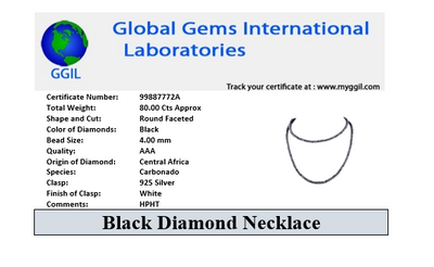4 mm Certified Round Faceted Black Diamond Beaded Necklace- Earth Mined. Ideal Gift & Very Elegant - ZeeDiamonds