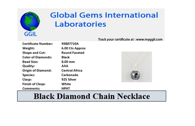 8mm AAA Certified Black Diamond Chain Necklace In 925 Silver. Great Shine & Very Elegant - ZeeDiamonds