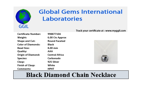 8mm AAA Certified Black Diamond Chain Necklace In 925 Silver. Great Shine & Very Elegant - ZeeDiamonds