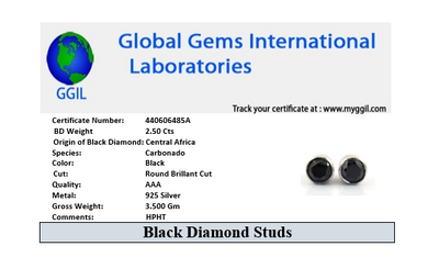 2.50 Ct AAA Certified Round Black Diamond Solitaire Studs in Bezel Setting - ZeeDiamonds