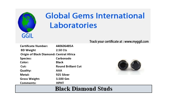 2.50 Ct AAA Certified Round Black Diamond Solitaire Studs in Bezel Setting - ZeeDiamonds