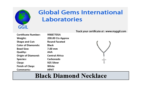 Certified 7 mm Black Diamonds Necklace For Men with Holy Cross Pendent. New Style & Great Luster - ZeeDiamonds