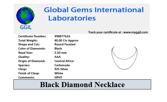 AAA Quality 2.5 mm Amazing Black Diamond Long Chain Necklace in 925 Silver, Free Studs- Great Gift - ZeeDiamonds
