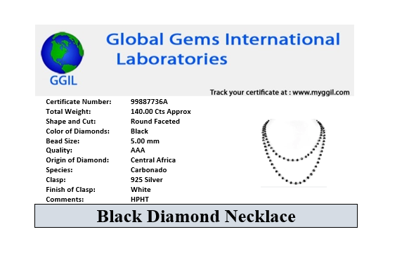 Certified 5 mm Black Diamond Faceted Beads Chain Necklace. Great Shine Excellent Cut ZeeDiamonds