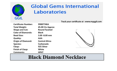 Two Row 3mm-8mm Designer Black Diamond Beaded Necklace with Silver Beads. Great Shine & Luster - ZeeDiamonds