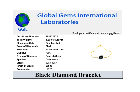 3.80 Ct Pipe Cut Black Diamond Silver Chain Bracelet In Yellow Finish. AAA Certified! Great Brilliance - ZeeDiamonds