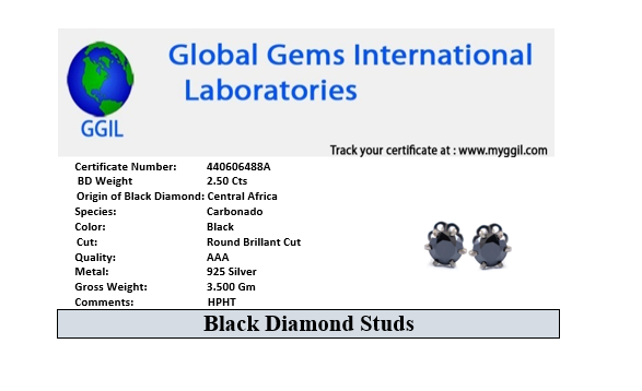 2.50 Ct AAA Certified Black Diamond Solitaire Studs in Prong Settings - ZeeDiamonds