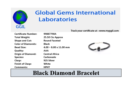 37 Cts Black Diamond Beaded Bracelet In Sterling Silver Beautiful Design with Fancy Bead. AAA Certified - ZeeDiamonds