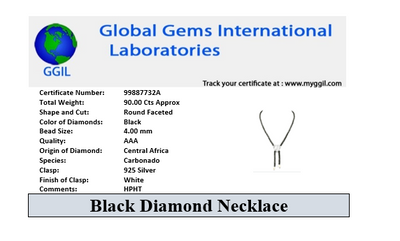 Designer 4 mm Black Diamond Necklace with Sterling Silver Pendant-Great Shine & Luster! FREE Studs - ZeeDiamonds