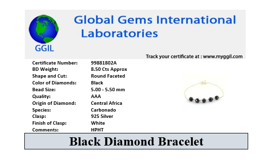 8.50 Carat Certified Black Diamond Beads Silver Chain Bracelet For Women's. Great Brilliance - ZeeDiamonds
