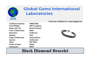 10 mm Black Diamond Beads with Emerald Gemstone Silver Clasp Bracelet. AAA Certified! Great Shine & Amazing Look - ZeeDiamonds