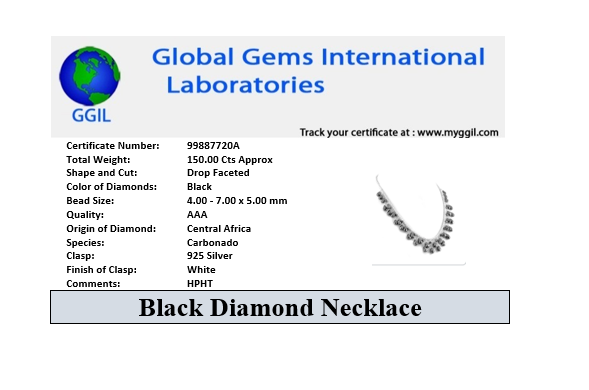 Gorgeous Drop Shape Black Diamond Necklace With Matching Dangler Earrings. AAA Certified! Amazing Collection & Great Sparkle - ZeeDiamonds