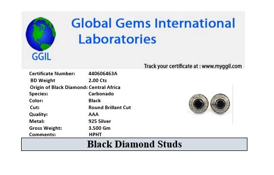 2 Ct AAA Certified Black Diamond Solitaire Studs with Diamond Accents - ZeeDiamonds