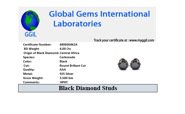 4 Carat Round Shape Black Diamond Solitaire Studs, Great Shine - ZeeDiamonds