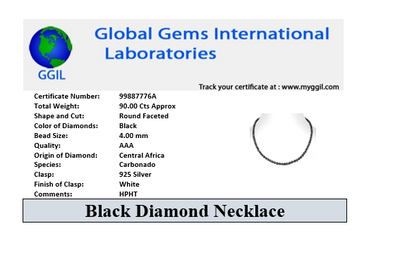 4 mm Certified Round Black Diamond Necklace in 925 Sterling Silver Clasp. Great Shine & Luster - ZeeDiamonds