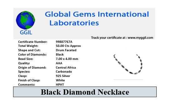 AAA Certified Black Diamond Chain Necklace with 925 Silver . Great Brilliance & Luster. - ZeeDiamonds