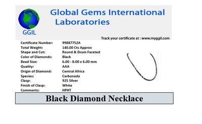 Amazing 6 mm Round Black Diamond Beads Necklace With Pipe Shaped Beads. AAA Certified Beads. Great Shine & Luster - ZeeDiamonds