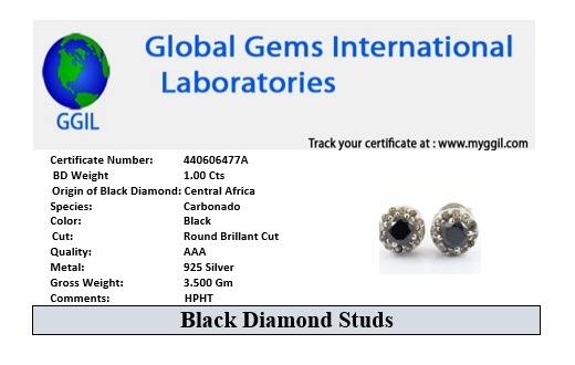 1 Ct AAA Certified Black Diamond Solitaire Studs with Diamond Accents - ZeeDiamonds
