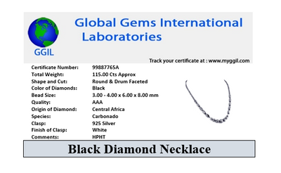 Certified 3-4 mm Black Diamond Beaded Necklace, Great Shine & Beautiful Look - ZeeDiamonds