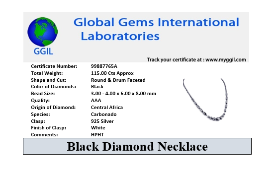 Certified 3-4 mm Black Diamond Beaded Necklace, Great Shine & Beautiful Look - ZeeDiamonds