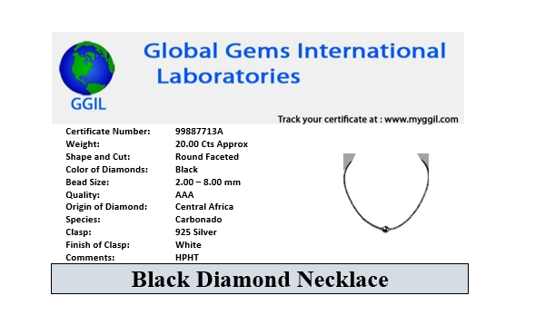 5mm-6mm Rough Black Diamond Unisex Necklace in 925 Silver Clasp. Great Shine & Luster. Certified Beads - ZeeDiamonds