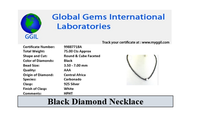 Certified 3.5 mm, 18 Inches Black Diamond Necklace with White Gold Clasp. Amazing Collection & Great Shine - ZeeDiamonds