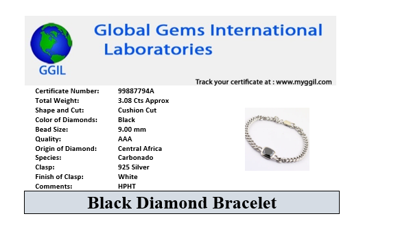 3.08 Ct AAA Quality Black Diamond Chain Men's Bracelet In Sterling Silver. Great Shine & Luster - ZeeDiamonds