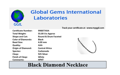 4mm AAA Certified Designer Black Diamond Necklace with Fancy Diamond Beads! Amazing Matching Earrings- Great Gift  for Anniversary - ZeeDiamonds