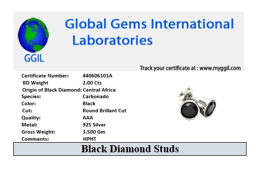 2 Ct AAA Certified Black Diamond Solitaire Studs In Bezel Setting - ZeeDiamonds