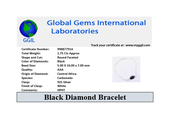 Certified 1.75 Ct Marquise Cut Black Diamond Solitaire Chain Bracelet, Great Brilliance & Luster - ZeeDiamonds