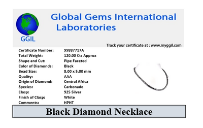 Designer Pipe Shape Fancy Black Diamond Beads Necklace with Ruby Gemstone Clasp in 925 Silver. Great Gift & Amazing Look - ZeeDiamonds