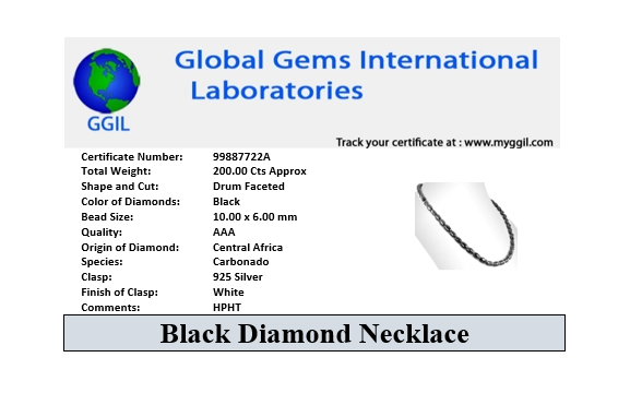 18 inches Black Diamond Fancy Shape Drum Beads Necklace in 925 Silver Clasp. Great Gift for Wife, Girlfriend. AAA Certified - ZeeDiamonds