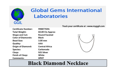 AAA Certified 3 mm Black Diamond Beads Long Necklace, Free Diamond Studs- Stunning Collection & Great Shine - ZeeDiamonds