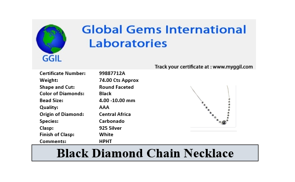 Very Elegant Black Diamond Chain Necklace. AAA Certified- Great Shine and Luster! - ZeeDiamonds