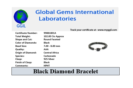 8 mm Black Diamond Beads Designer Bracelet with Princess Diamond Clasp. AAA Certified! Ideal Gift for Birthday - ZeeDiamonds
