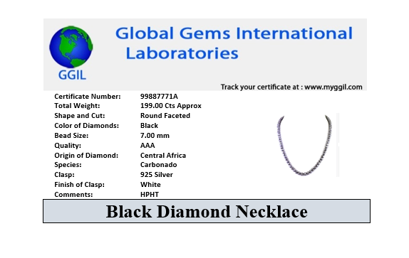 AAA Certified 7 mm Black Diamond Beads Necklace in 925 Silver Clasp, Free Diamond Studs - ZeeDiamonds