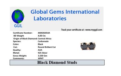 4 Ct AAA Certified Round Shape Black Diamond Rose Gold Studs - ZeeDiamonds