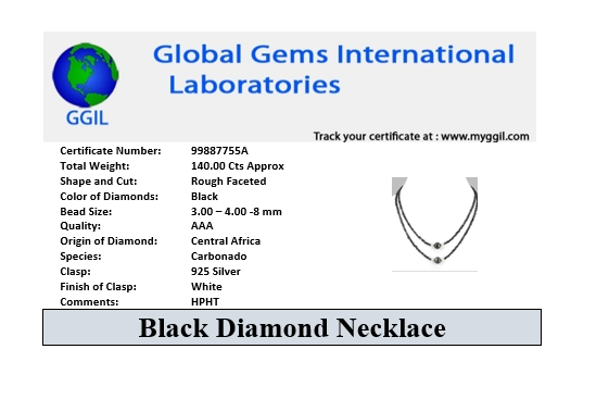 Two Row Rough Black Diamond Necklace With 8 mm Diamond Beads. Amazing Collection & Great Shine. Certified - ZeeDiamonds