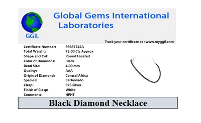 Certified 4 mm Black Diamond Beaded Necklace in 925 Silver Clasp with White Finish. 18 Inches, Free Black Diamond Studs! - ZeeDiamonds