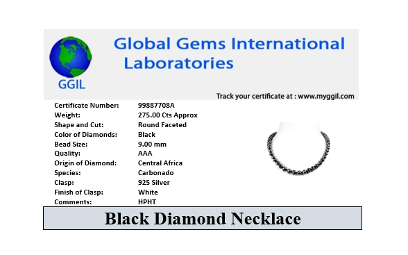 9 mm Derek Jeter Round Faceted Black Diamond Men Necklace-Great Shine & Luster. AAA Certified. - ZeeDiamonds