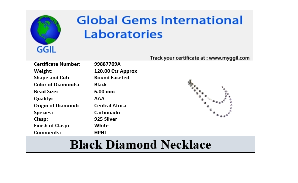 AAA Certified 6 mm Black Diamond Long Chain Necklace in Sterling Silver-18-36 inches. Very Elegant & Great Shine - ZeeDiamonds