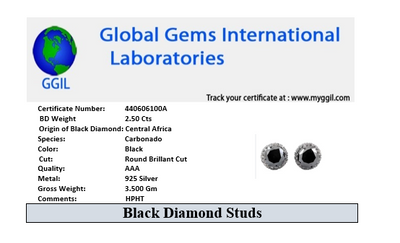 2.50 Ct Black Diamond Studs in 925 Silver With Diamond Accents - ZeeDiamonds