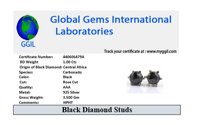 1 Ct Each, Certified Rose Cut Black Diamond Solitaire Studs in 925 Silver - ZeeDiamonds