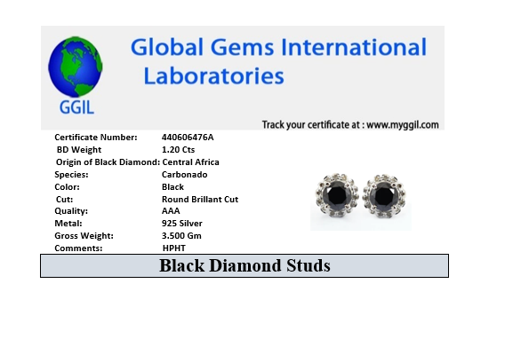 0.60 Ct Each, Certified Black Diamond Designer Accents Studs - ZeeDiamonds