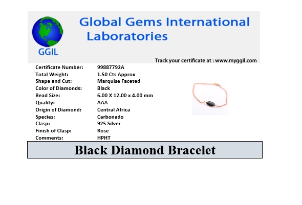 1.50 Ct Certified Marquise Cut Black Diamond Chain Bracelet In Rose Gold Finish. Very Elegant & Great Shine - ZeeDiamonds