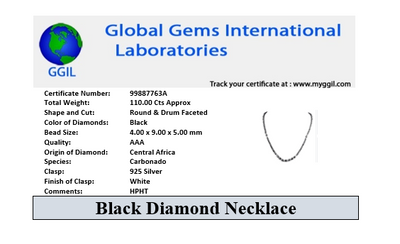 Certified 4 mm Round Black Diamond Beaded Necklace in 925 Silver Clasp. Ideal for Birthday Gift - ZeeDiamonds