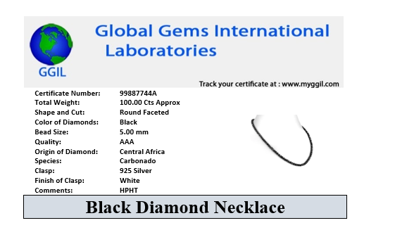 5 mm Certified Black Diamond Beaded Necklace With Matching Dangler Earrings for Great Ideal Gift for Wife, Girlfriend - ZeeDiamonds